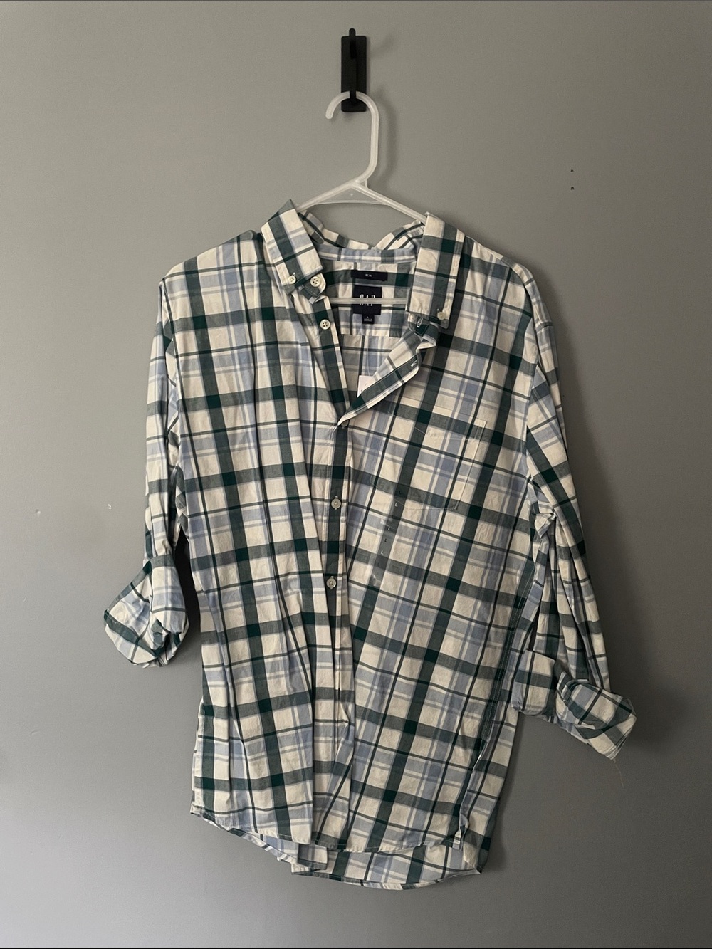 GAP Slim Fit Plaid Shirt in Green & Light Blue